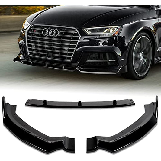 Front Lip Kit & Side Skirt Extensions Diffuser Set Compatible with 2017 - 2020 Audi A3 S3 Premium Plus/S-Line