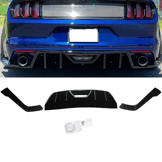2015 2016 2017 Ford Mustang 2D Quad Fin Rear Diffuser Body Kit Gloss Black