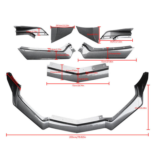2020+ Corvette C8 GM 5VM Style Front Bumper Lip Splitter Carbon Print 7PCS