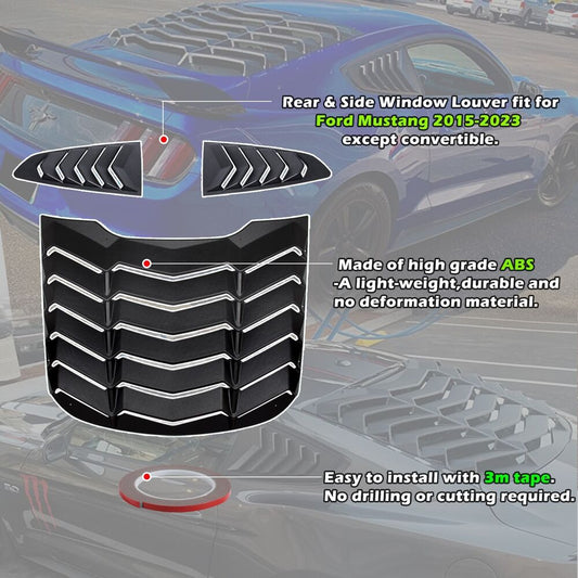 Ford Mustang 2015-2023 Rear+Side Window Louver Windshield Sun Shade Cover GT