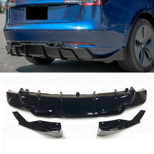 2017-2023 Tesla Model 3 Rear Bumper Diffuser Lip W/Extensions GLOSS BLCAK