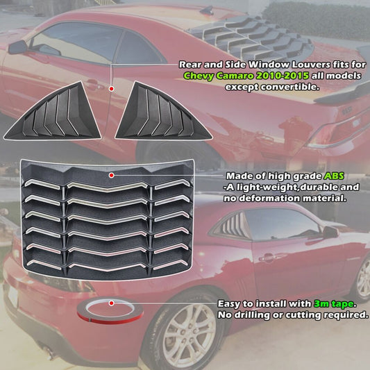 Chevy Chevrolet Camaro 2010-2015 Rear and Side Window Louvers SunShade Cover