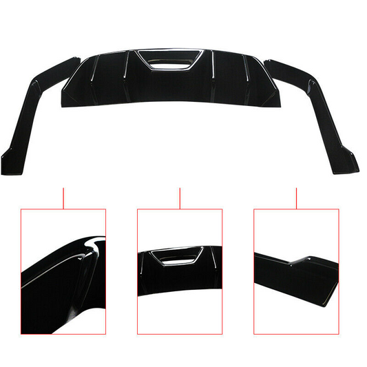 2015 2016 2017 Ford Mustang 2D Quad Fin Rear Diffuser Body Kit Gloss Black