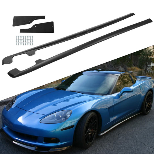 2005-2013 C6 Corvette Base Model Black Primer ABS Side Skirts & Flaps W/HDWR