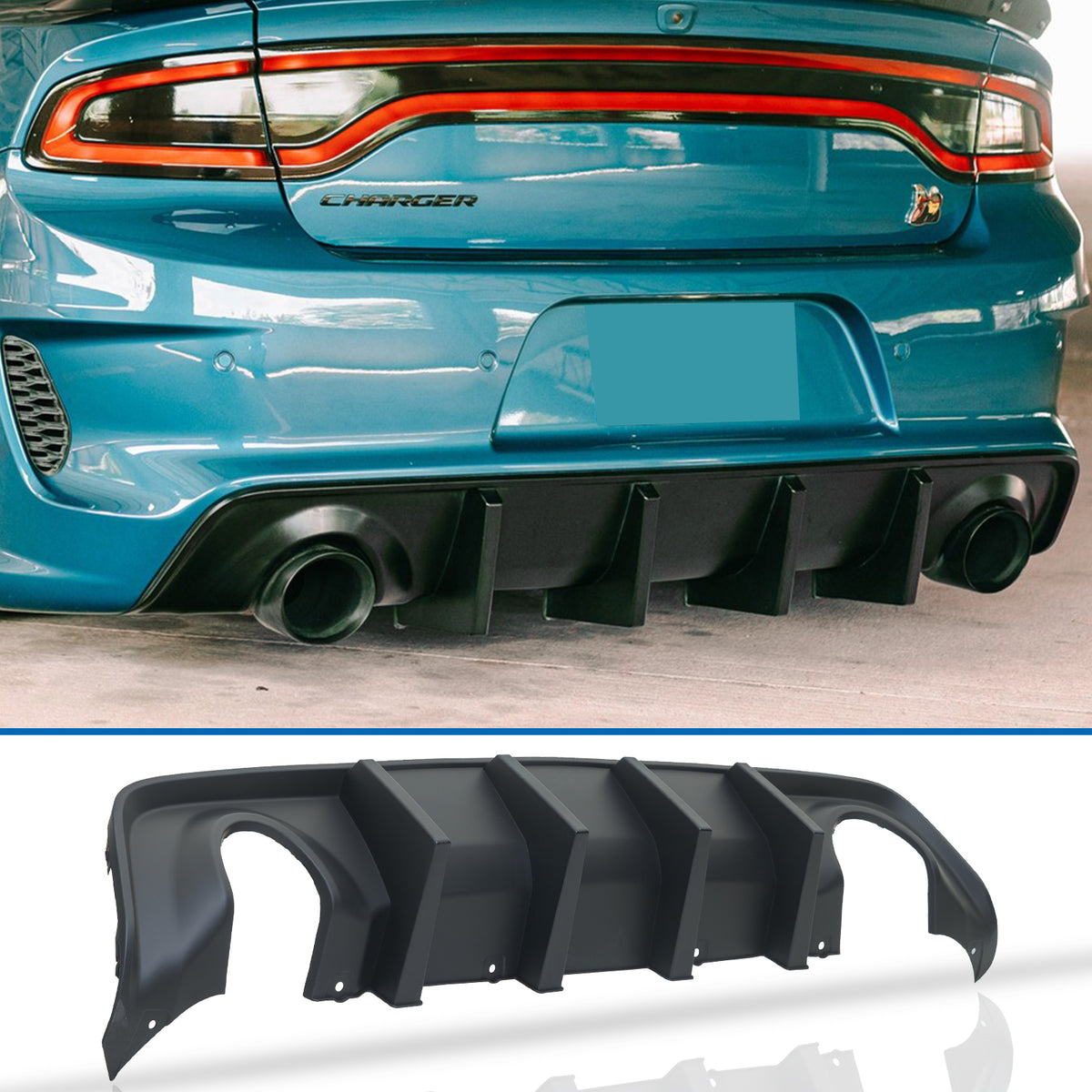 Dodge Charger 2020-2023 Widebody Rear Diffuser Lip with 4 Shark Fin St
