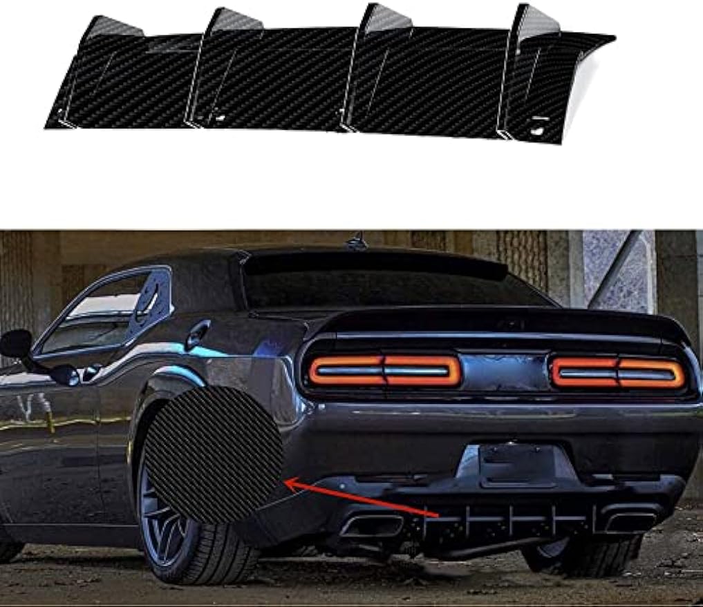 Dodge Challenger 2015-2022 Rear Bumper Diffuser Cover Trim Shark Fin Splitter Spoiler (Carbon Fiber Style)