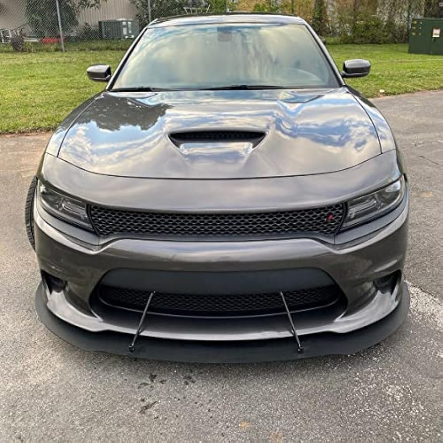 2015-2023 Dodge Charger Front Bumper Lip Compatible with SRT 392/ Scatpack/Daytonas/GT & Hellcat with Support Rods Under Chin Spoiler Splitter Diffuser Black