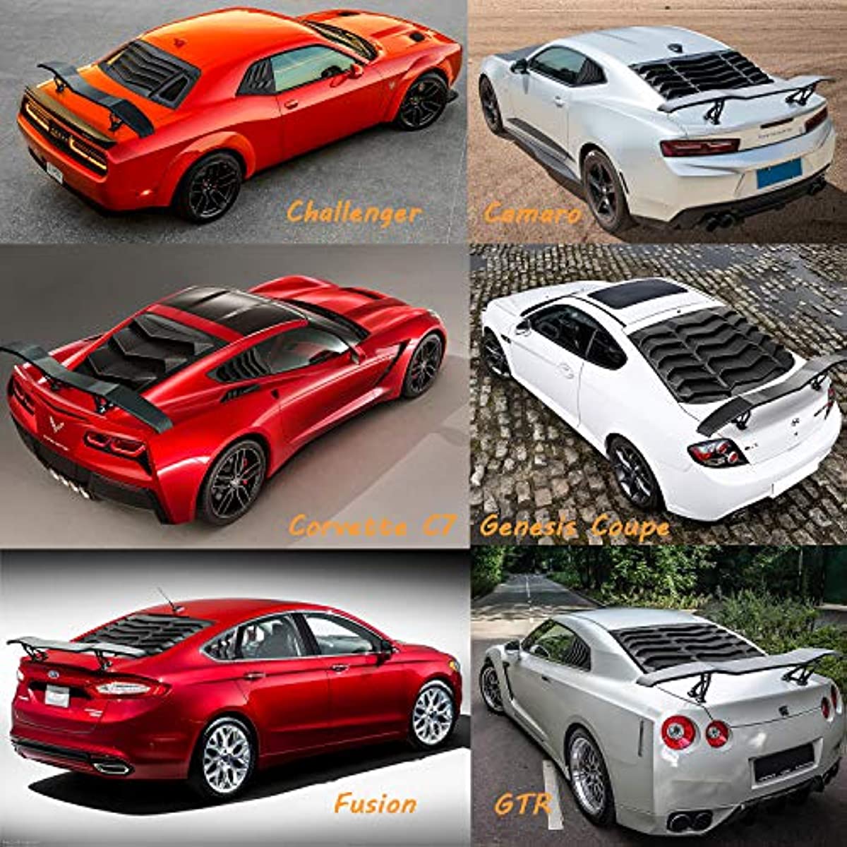 Universal Rear Trunk Wing Spoiler for Ford Mustang, Chevy Camaro, Dodge Charger Challenger, Ford Fusion, Nissan GTR, Coverette C7 in GT Lambo Style