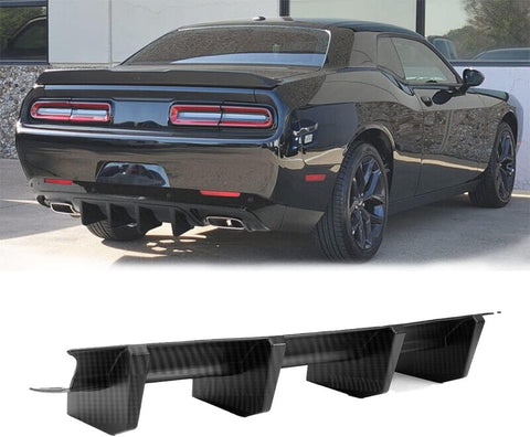 Dodge Challenger 2015-2022 Rear Bumper Diffuser Cover Trim Shark Fin Splitter Spoiler (Carbon Fiber Style)