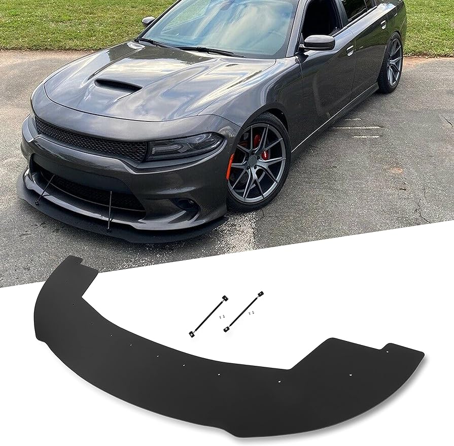 2015-2023 Dodge Charger Front Bumper Lip Compatible with SRT 392/ Scatpack/Daytonas/GT & Hellcat with Support Rods Under Chin Spoiler Splitter Diffuser Black