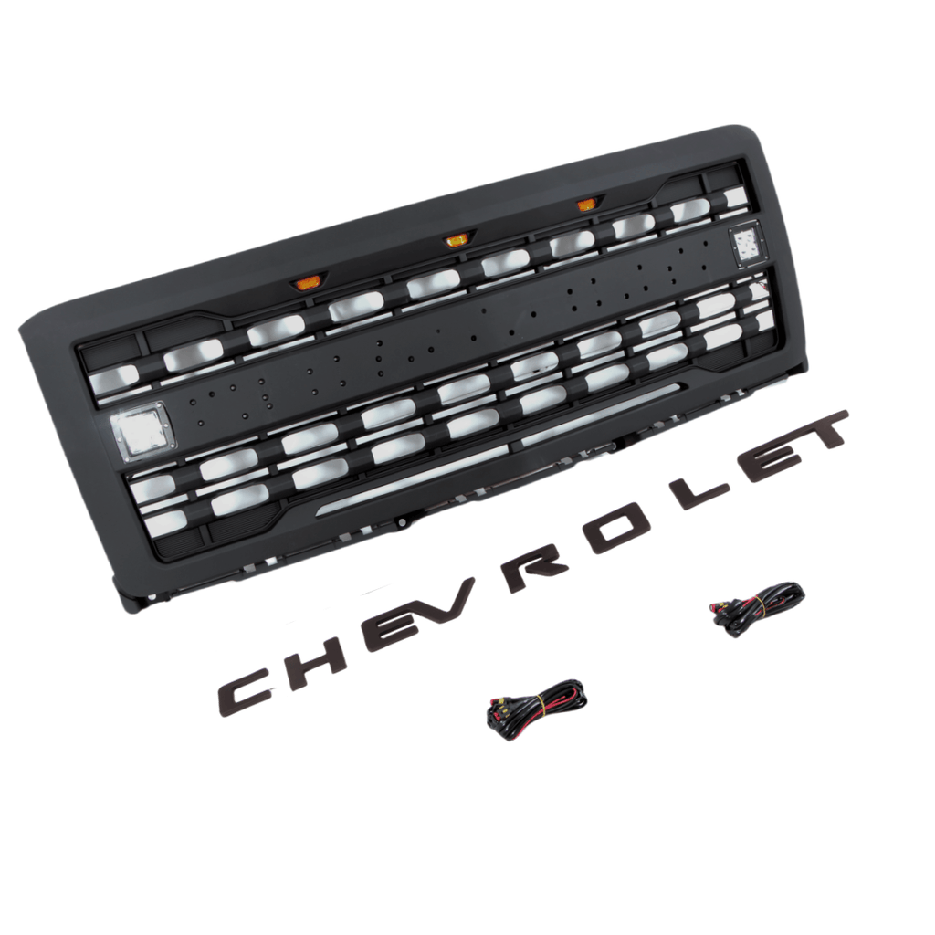 Chevrolet Silverado Grill 2014 2015 Raptor Style With Lights Black