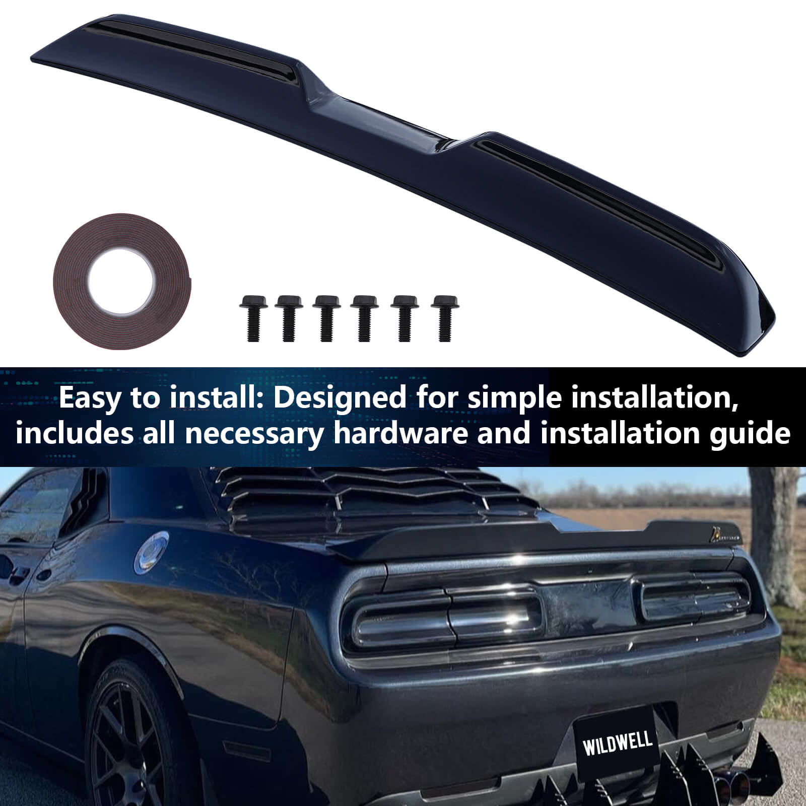 {WildWell}{Dodge Rear Spoiler}-{Challenger Spoiler 2008-2017/3}-Glossy Black