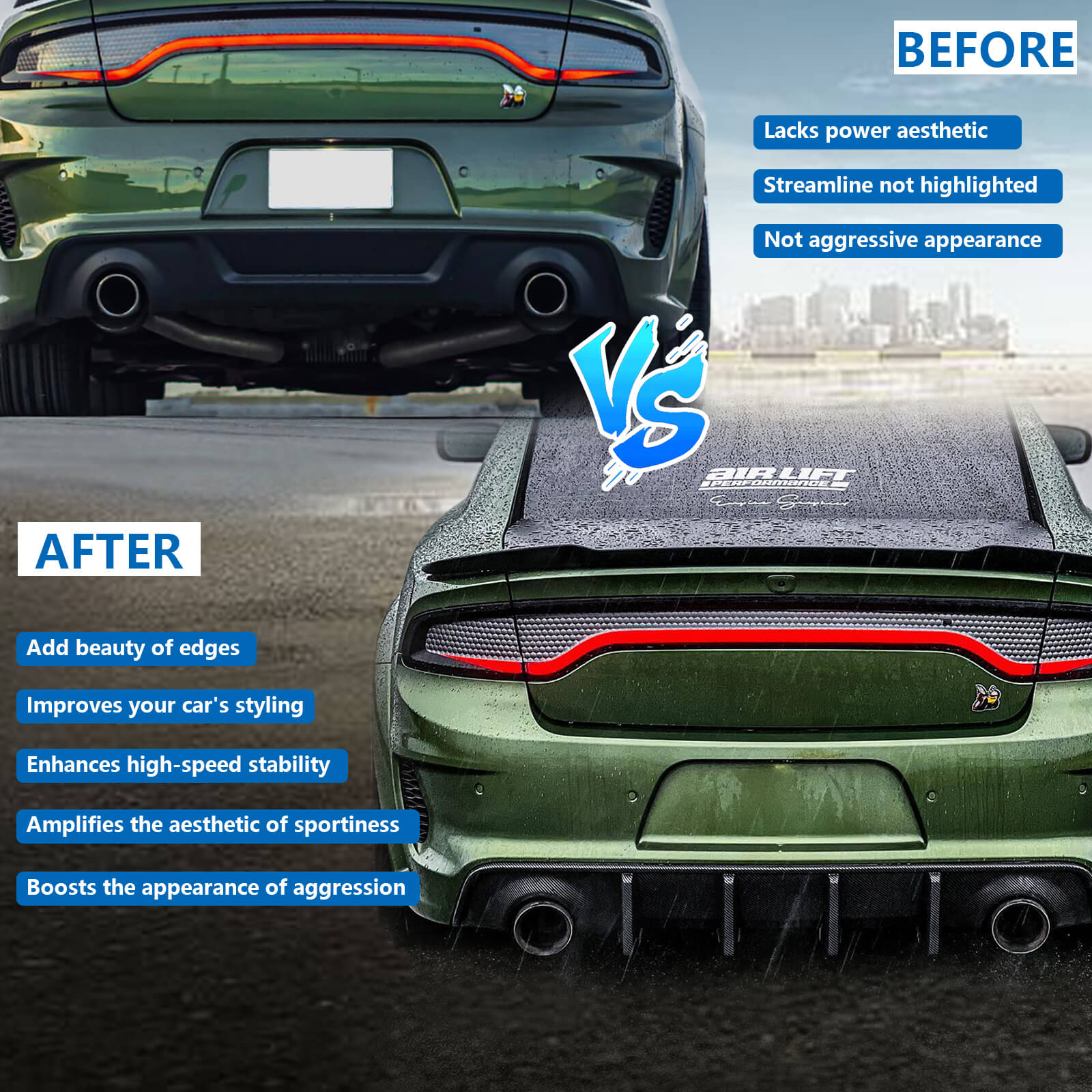 Dodge Charger 2020-2023 Widebody Rear Diffuser with 4 Shark Fin Carbon