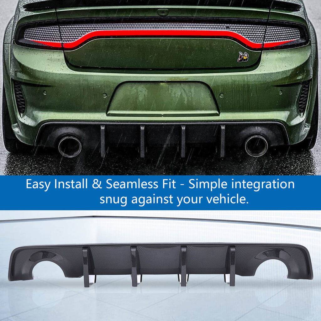 Dodge Charger 2020-2023 Widebody Rear Diffuser with 4 Shark Fin Carbon