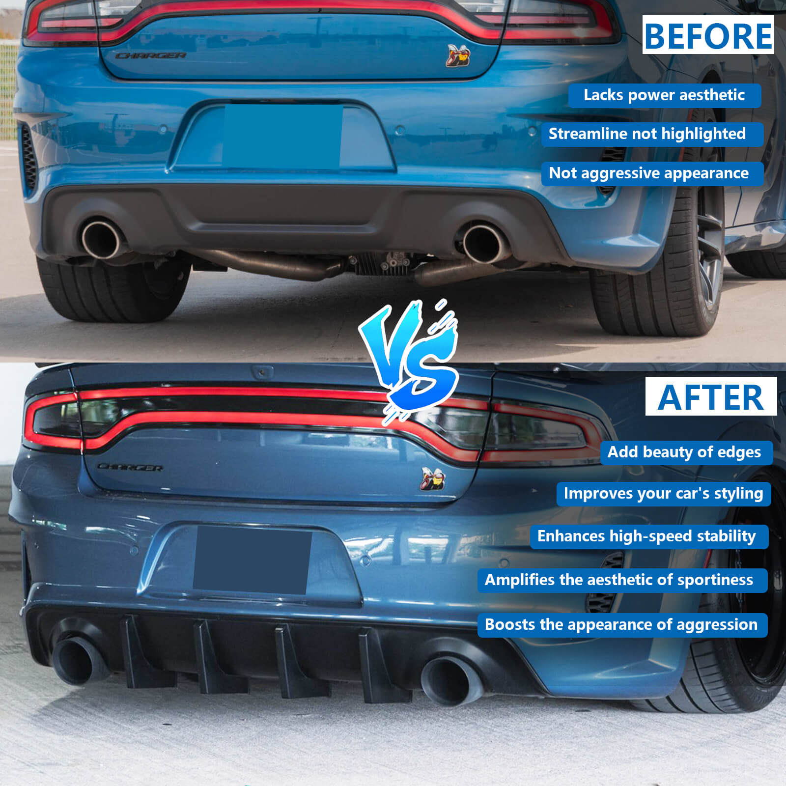 {WildWell}{Dodge Rear Diffuser}-{Dodge Charger Rear Diffuser 2020-2023 Widebody/4}-Matte Black