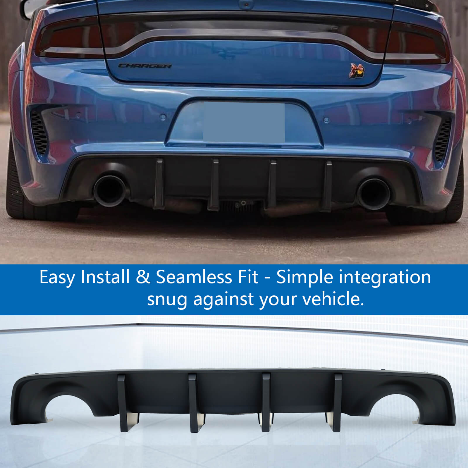 Dodge Charger 2020-2023 Widebody Rear Diffuser Lip with 4 Shark Fin St