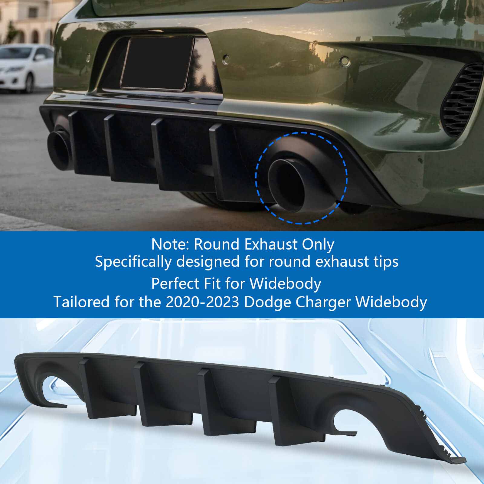 Dodge Charger 2020-2023 Widebody Rear Diffuser Lip with 4 Shark Fin St