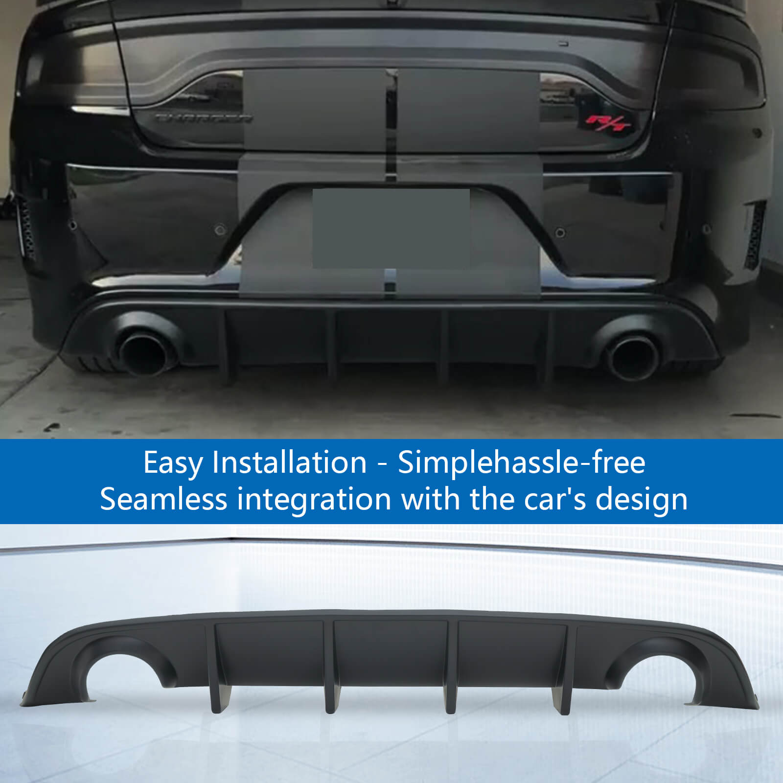 {WildWell}{Dodge Rear Diffuser}-{Dodge Charger Rear Diffuser 2015-2023/6}-Matte Black