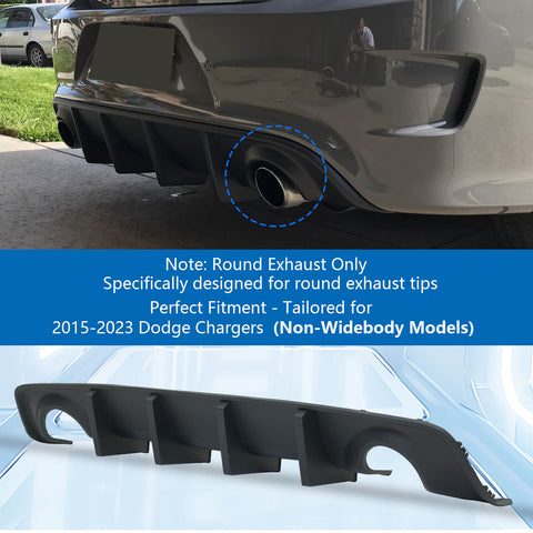 {WildWell}{Dodge Rear Diffuser}-{Dodge Charger Rear Diffuser 2015-2023/3}-Matte Black