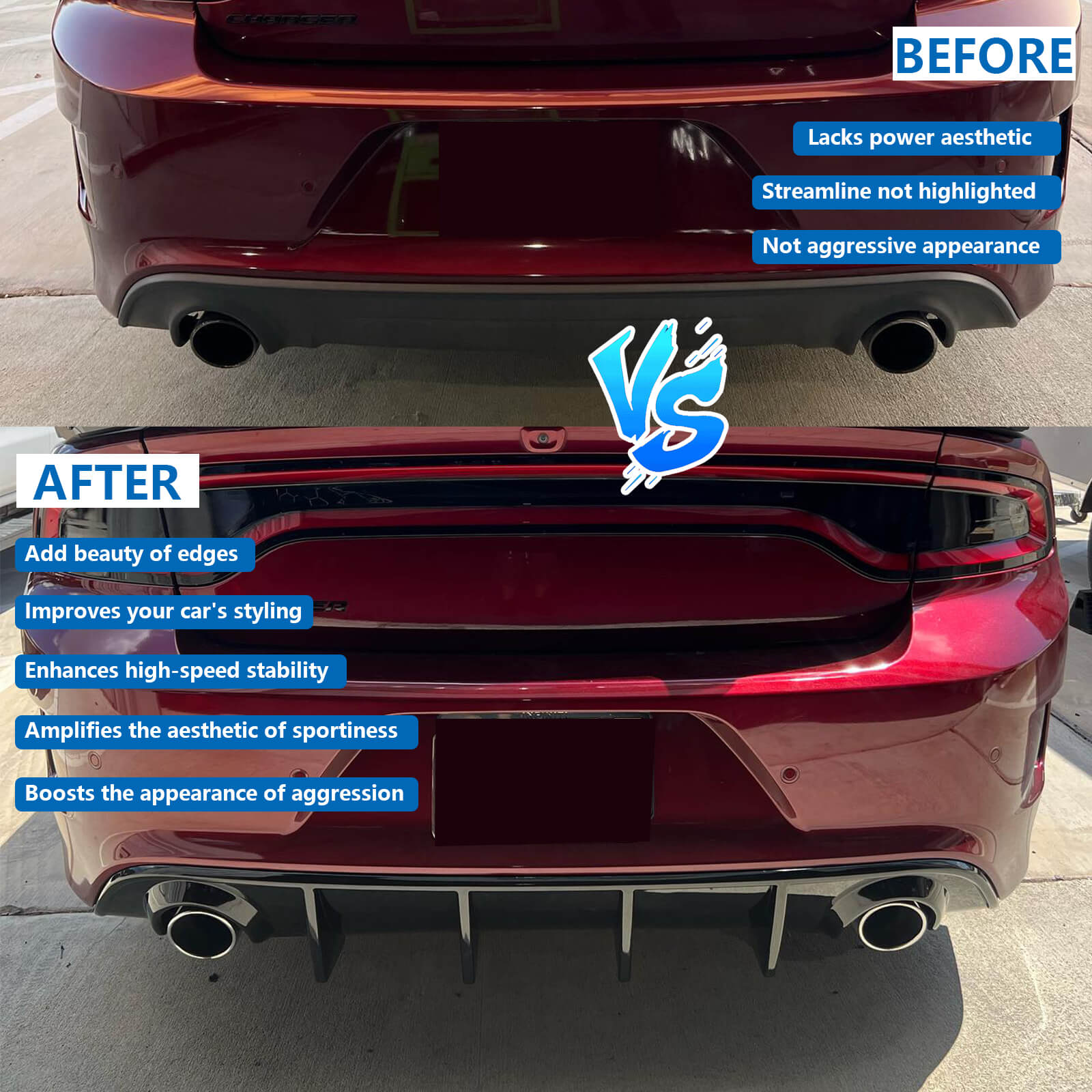 2015-2023 Dodge Charger SRT Rear Diffuser Valance Splitter OE Style Gl