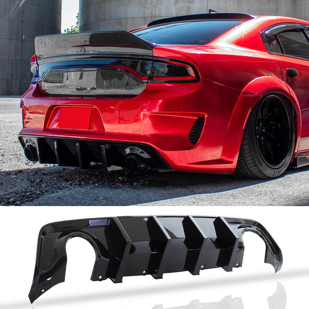 Dodge Charger 2020-2023 Widebody Rear Diffuser with 4 Shark Fin Style