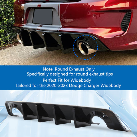 {WildWell}{Dodge Rear Diffuser}-{Dodge Charger Rear Diffuser 2020-2023 Widebody/5}-Glossy Black