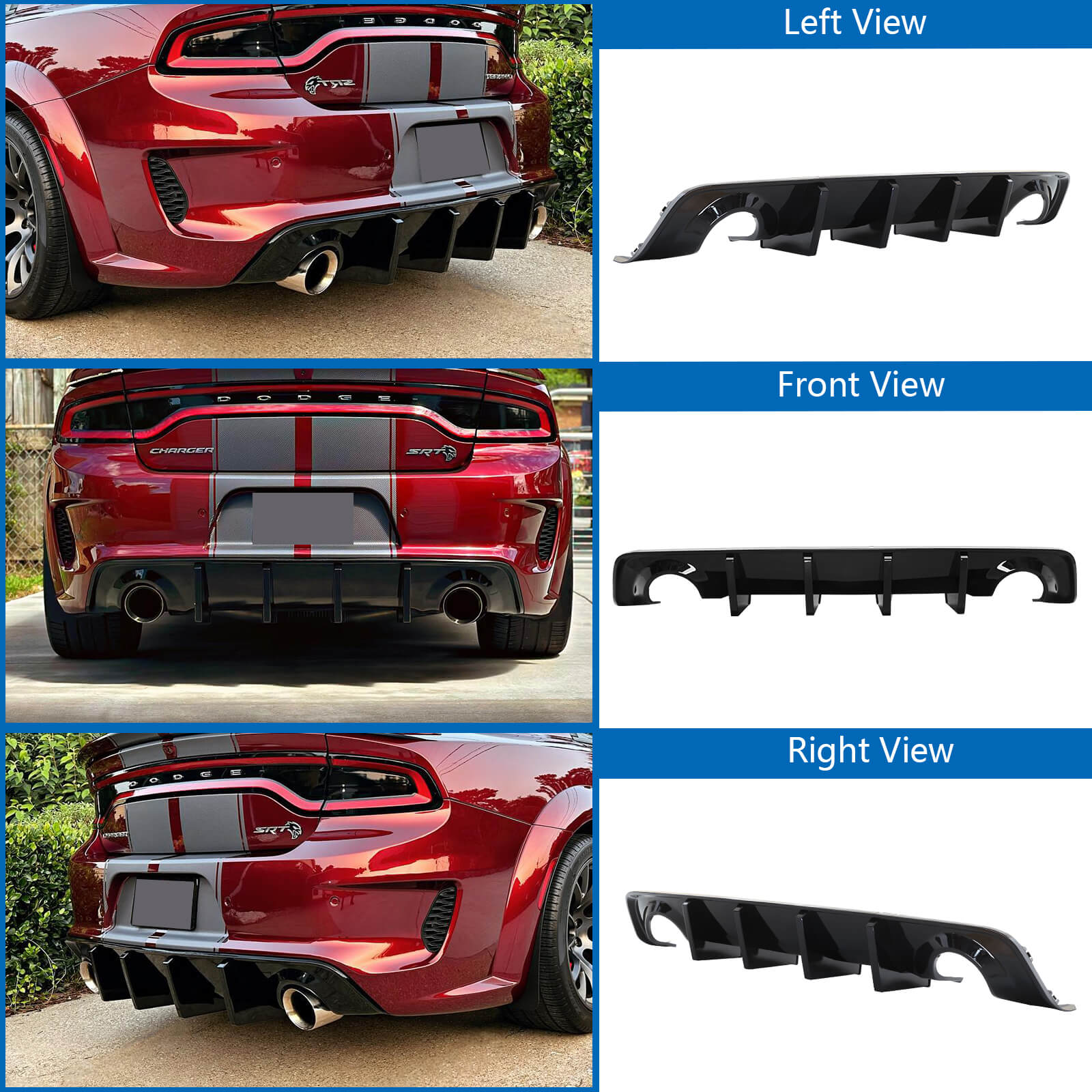 Dodge Charger 2020-2023 Widebody Rear Diffuser with 4 Shark Fin Style