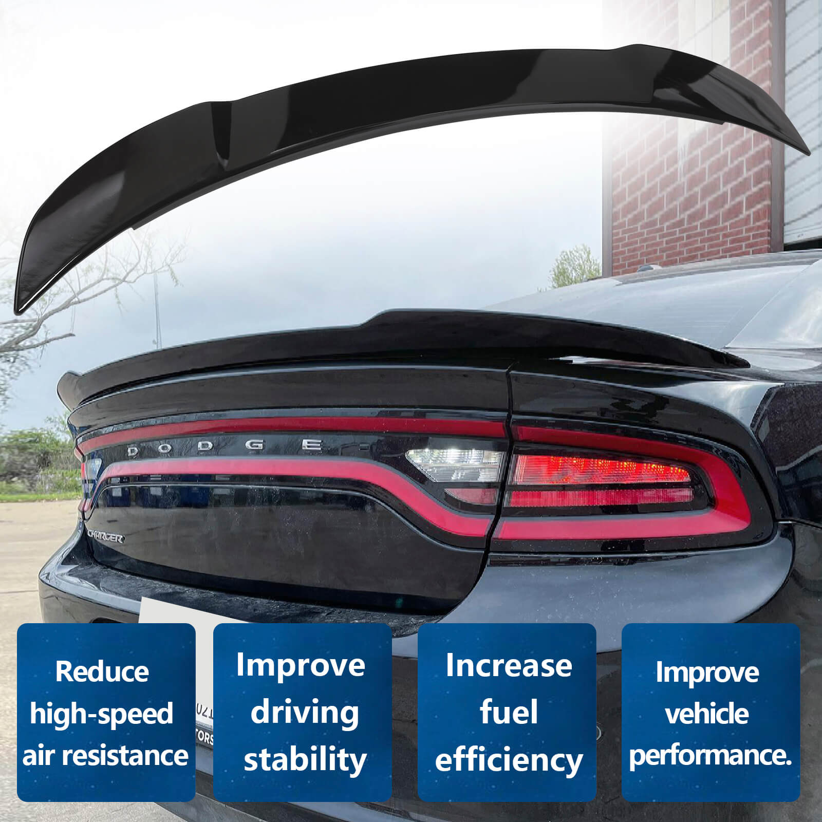 {WildWell}{Dodge Rear Spoiler}-{Dodge Charger Spoiler 2011-2022/2}-Glossy Black