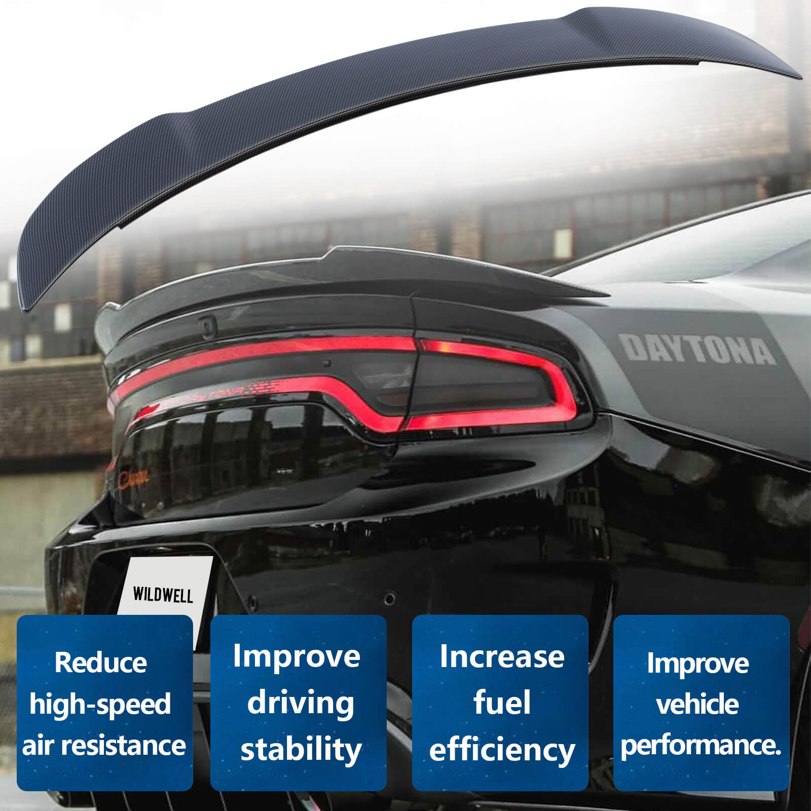 {WildWell}{Dodge Rear Spoiler}-{Dodge Charger Spoiler 2011-2022/2}-Carbon Fiber Style