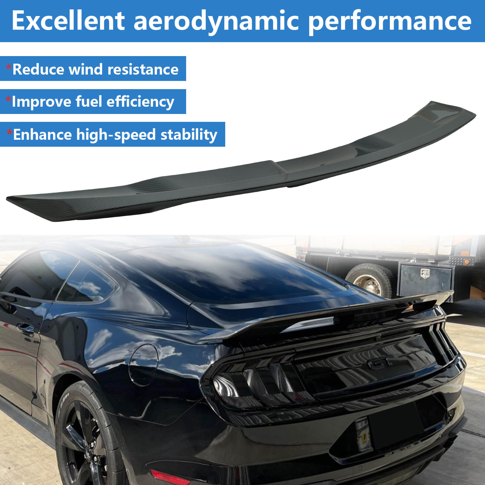 {WildWell}{Ford Rear Spoiler}-{Ford Mustang Rear Spoiler 2015-2023/5}-Carbon Fiber Style