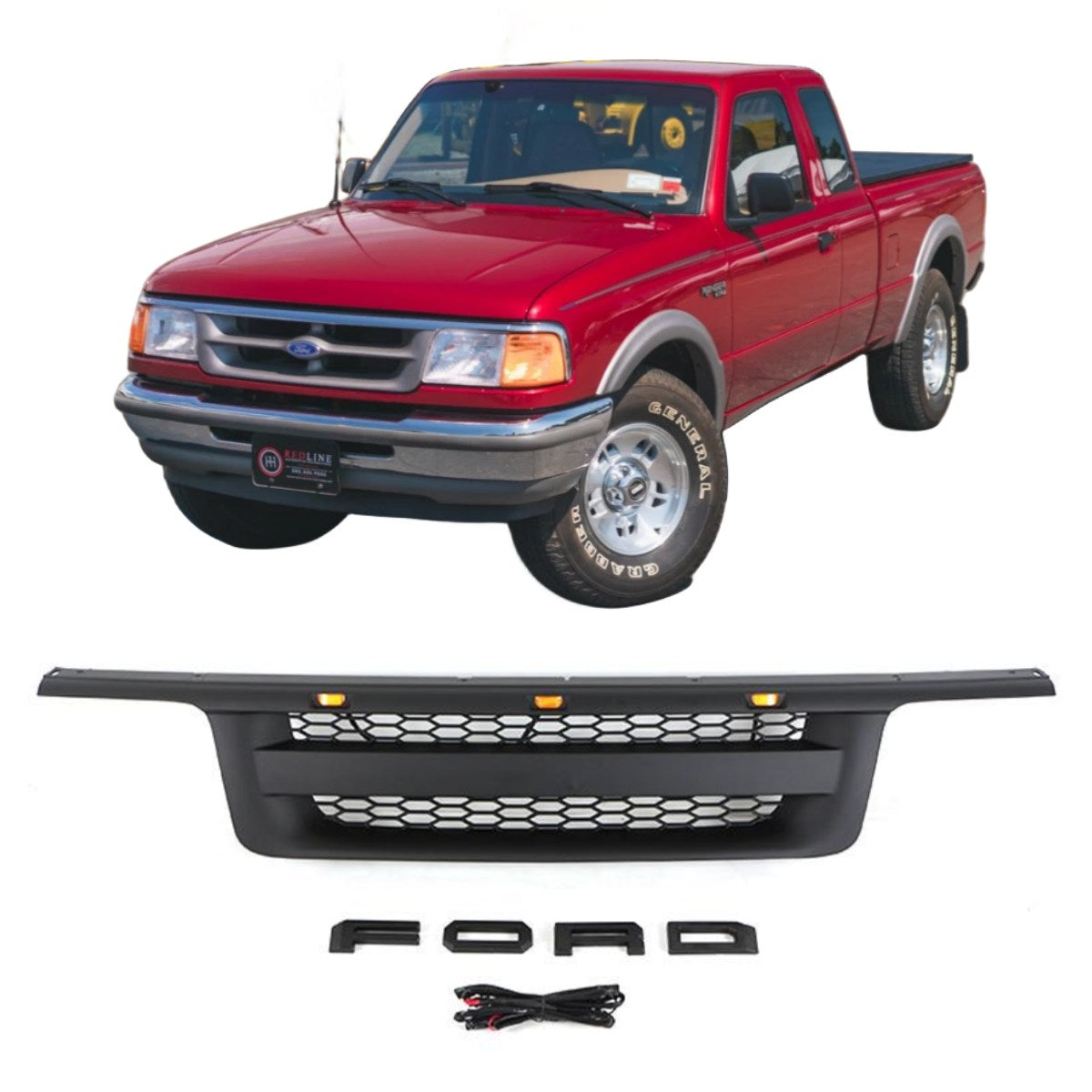 1995-1997 Ford Ranger Grill Raptor Style With Lights and Letters