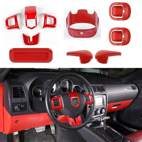 2009-2014 Dodge Challenger Full Set Interior Cover Trim Kit Red Accessories