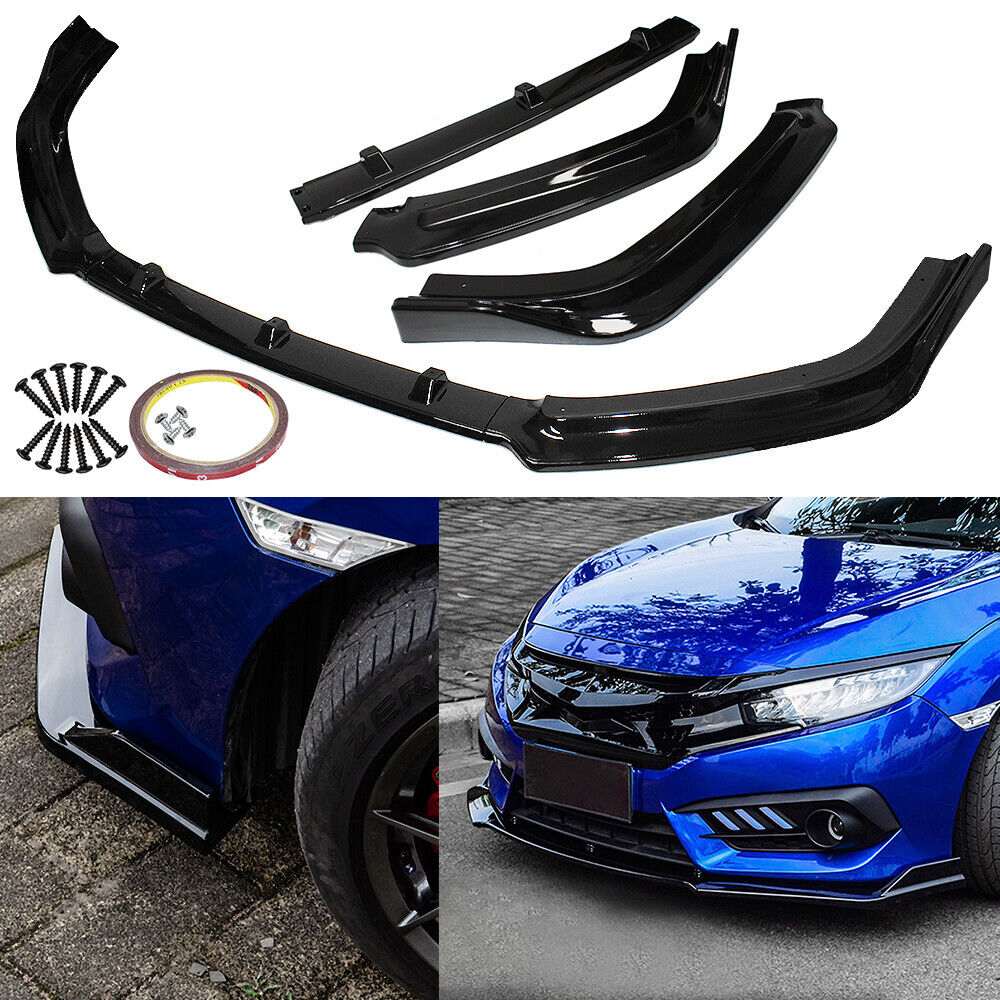 2016-2020 Honda Civic Front Bumper Body Kit Spoiler Lip Glossy Black 3PCS US