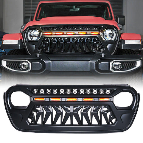 2018+ Jeep Wrangler JL Black Front Grille w/ Amber LED Running Lights