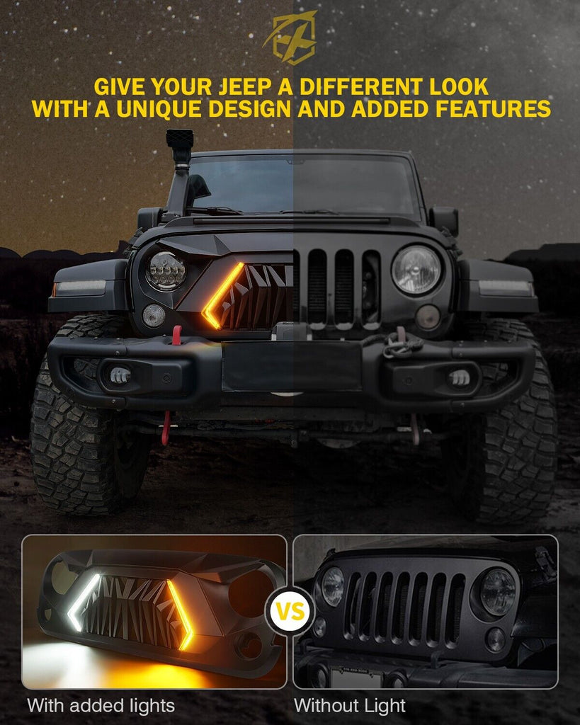 Jeep Wrangler JK 2007-2018 Front Shark Grille w/ Turn Signal Lights