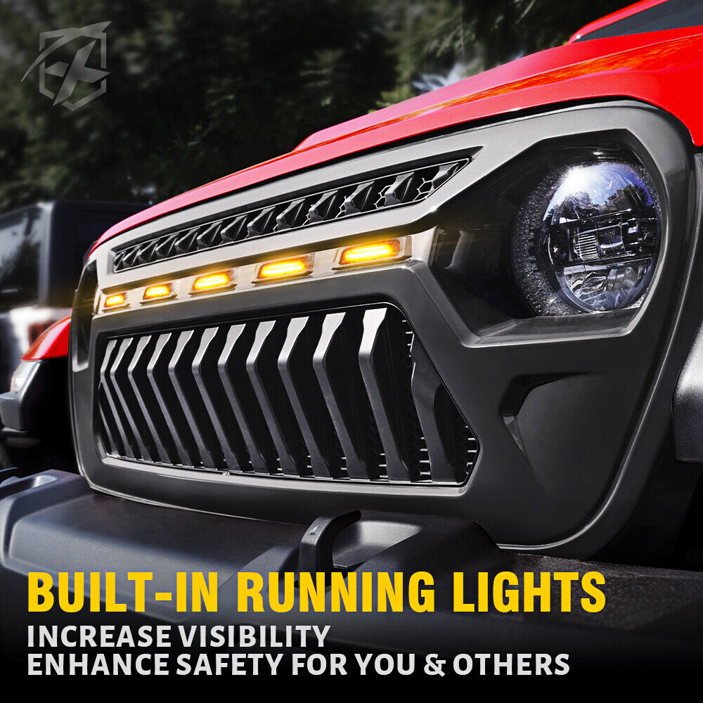2018-2023 Jeep Wrangler JL JT Matte Grille w/ LED Running Light