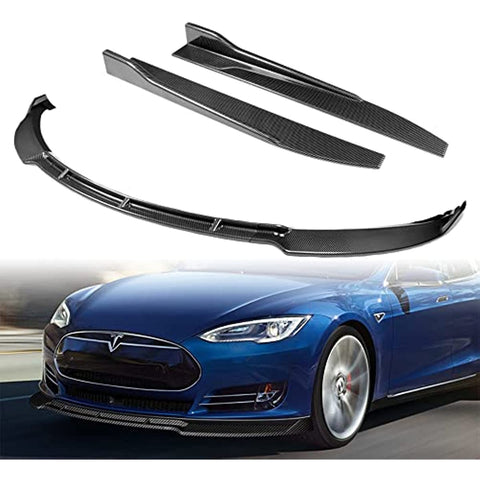 2012-2015 Tesla Model S (Painted Carbon) Front Lip + Side Skirt Rocker Winglet Canard Diffuser Wing