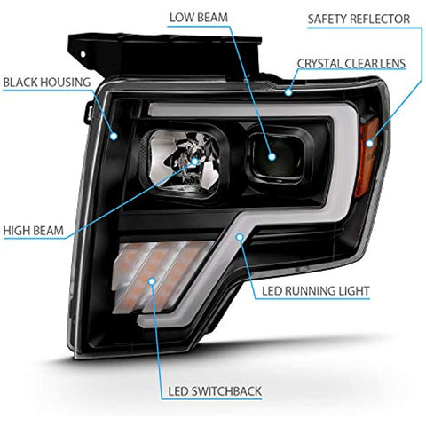 2009-2014 Ford F150 Switchback LED Tube Quad Projector Set