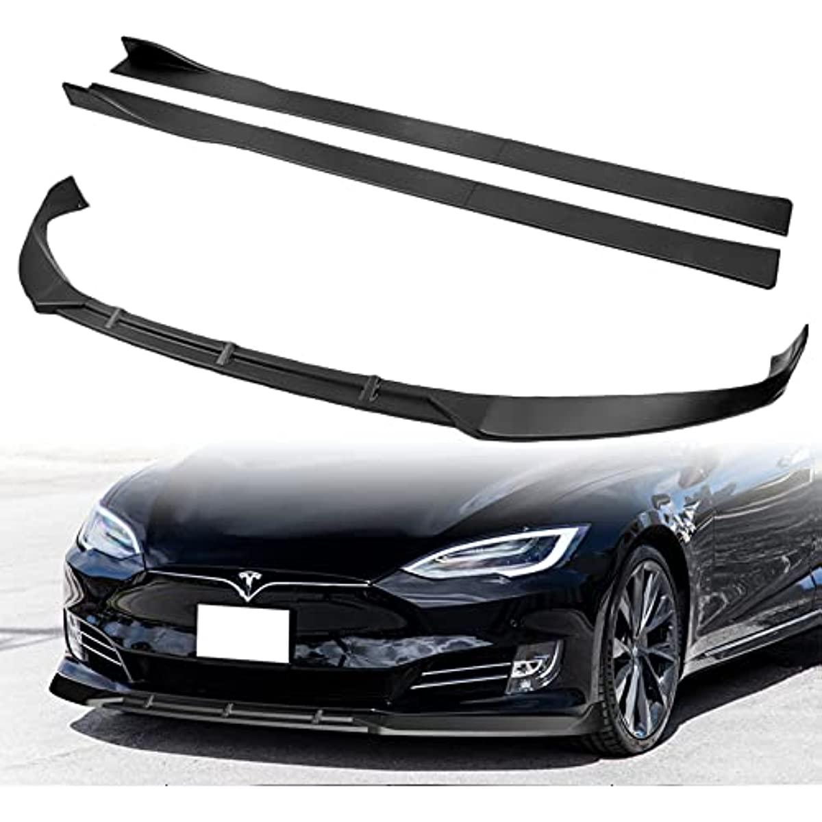Front Body Kit Lip & Side Skirt Extensions Diffuser Set Compatible with 2016 2017 2018 2019 2020 Tesla Model S