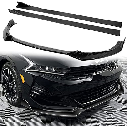 2021-2022 Kia K5 GT-Line Models Only (Painted Black) Front Lip & Side Skirt Extensions Diffuser