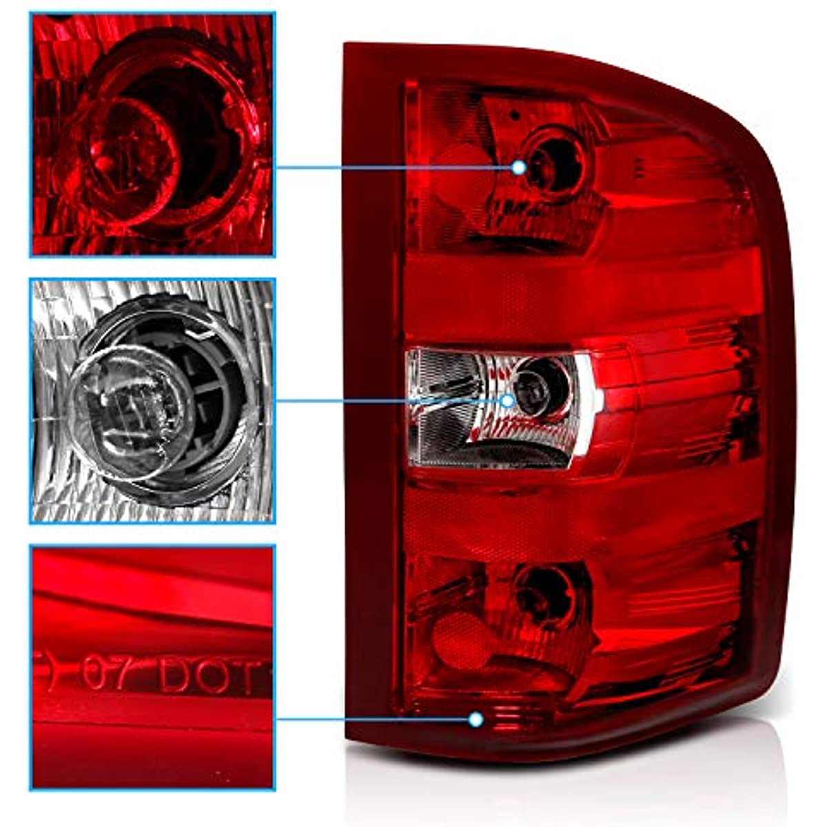 2007-2014 Chevy Silverado 1500 2500 3500 OE Replacement Tail Light Brake Lamp Pair w/Bulb and Harness