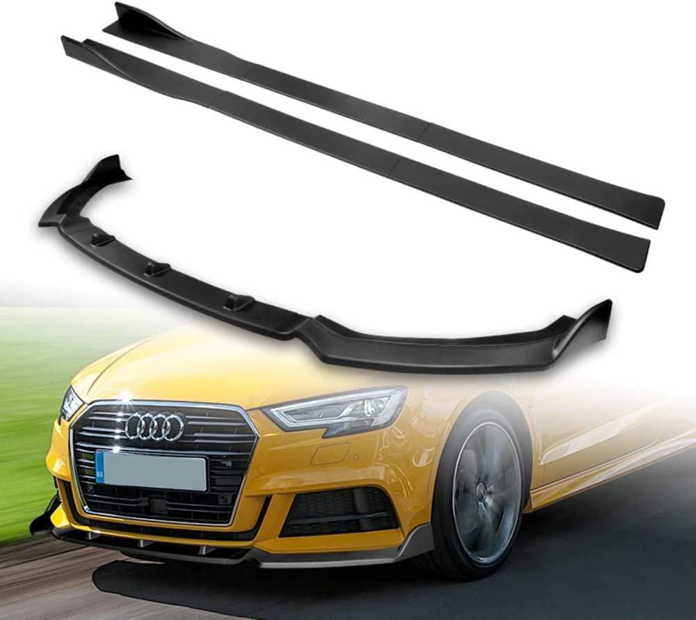 Front Lip Kit & Side Skirt Extensions Diffuser Set Compatible with 2017 - 2020 Audi A3 S3 Premium Plus/S-Line