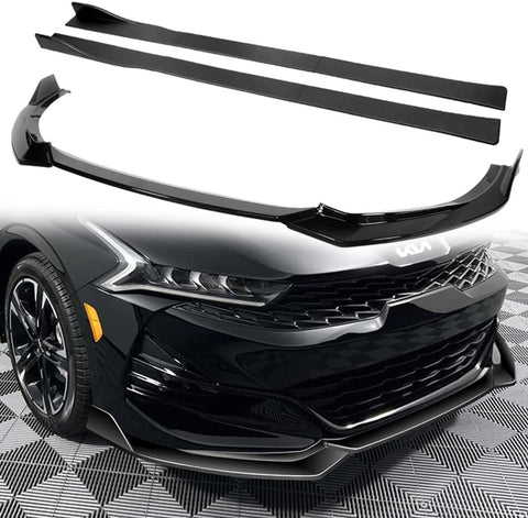 2021-2022 Kia K5 GT-Line Models Only (Painted Black) Front Lip & Side Skirt Extensions Diffuser