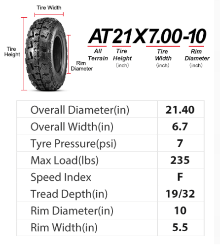 21x7 6PLY AT 21X7-10 Sport ATV Tire For Sale