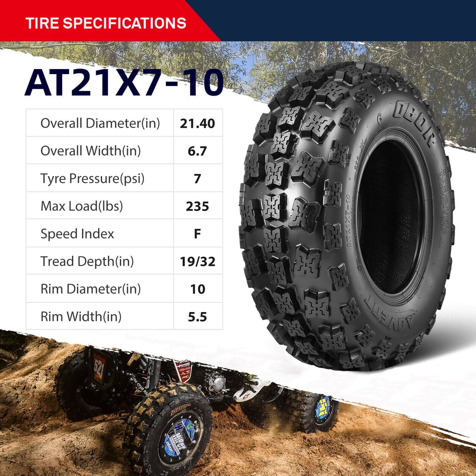 21x7 6PLY AT 21X7-10 Sport ATV Tire For Sale