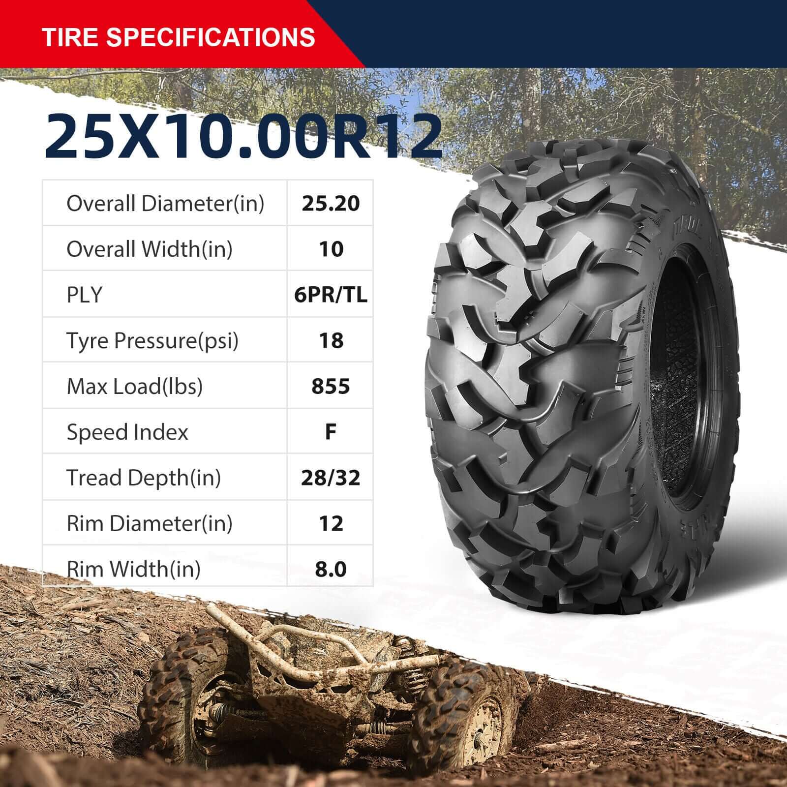 {WildWell}{ATV UTV Mud Tire}-{ATV UTV Mud Tire 25x10-12/3}-details