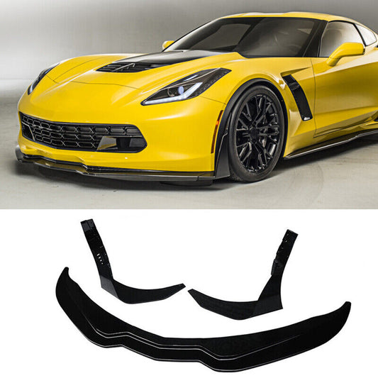 2014-2019 Corvette C7 Z06 Stage 3 Front Lip Splitter + Side Winglet Carbon Flash