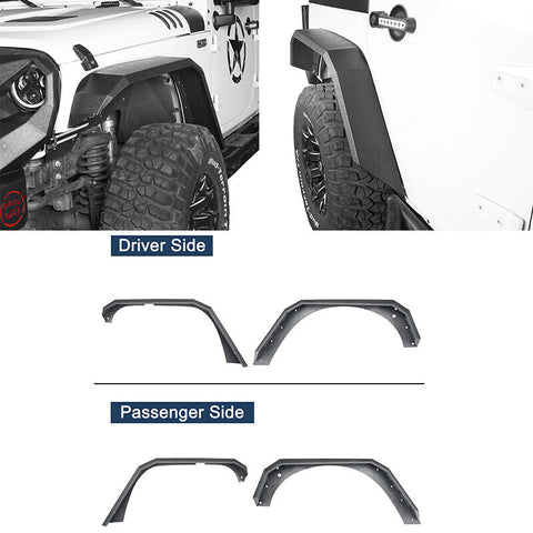 2007-2018 Jeep Wrangler JK Steel Flat Style Front & Rear Fender Flares Combo