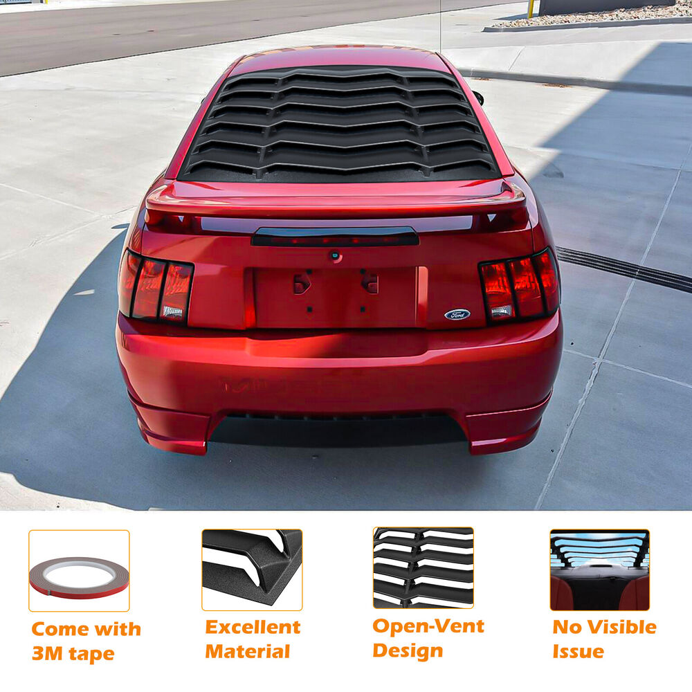 Rear Window Louver For Ford Mustang 1994-2004 - Matte Black ABS Lambo-Style Cover, Easy Install