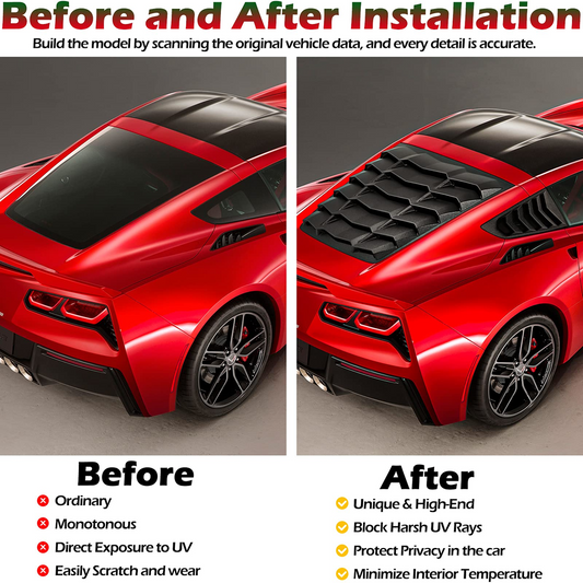 Rear&Side Window Louver Sun Shade Cover for Corvette C7 Z06 Z51 2014-2019